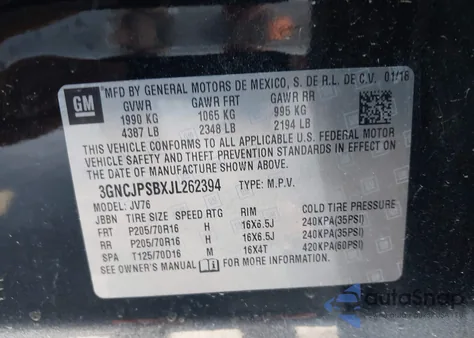 2018 Chevrolet Trax Lt from USA, damaged, VIN 3GNCJPSBXJL262394